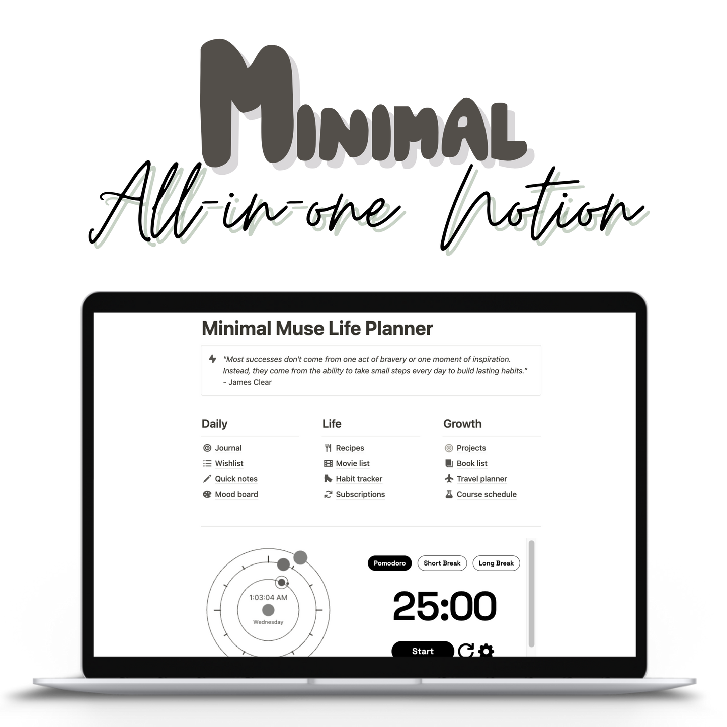Minimal Muse All in One Notion Dashboard