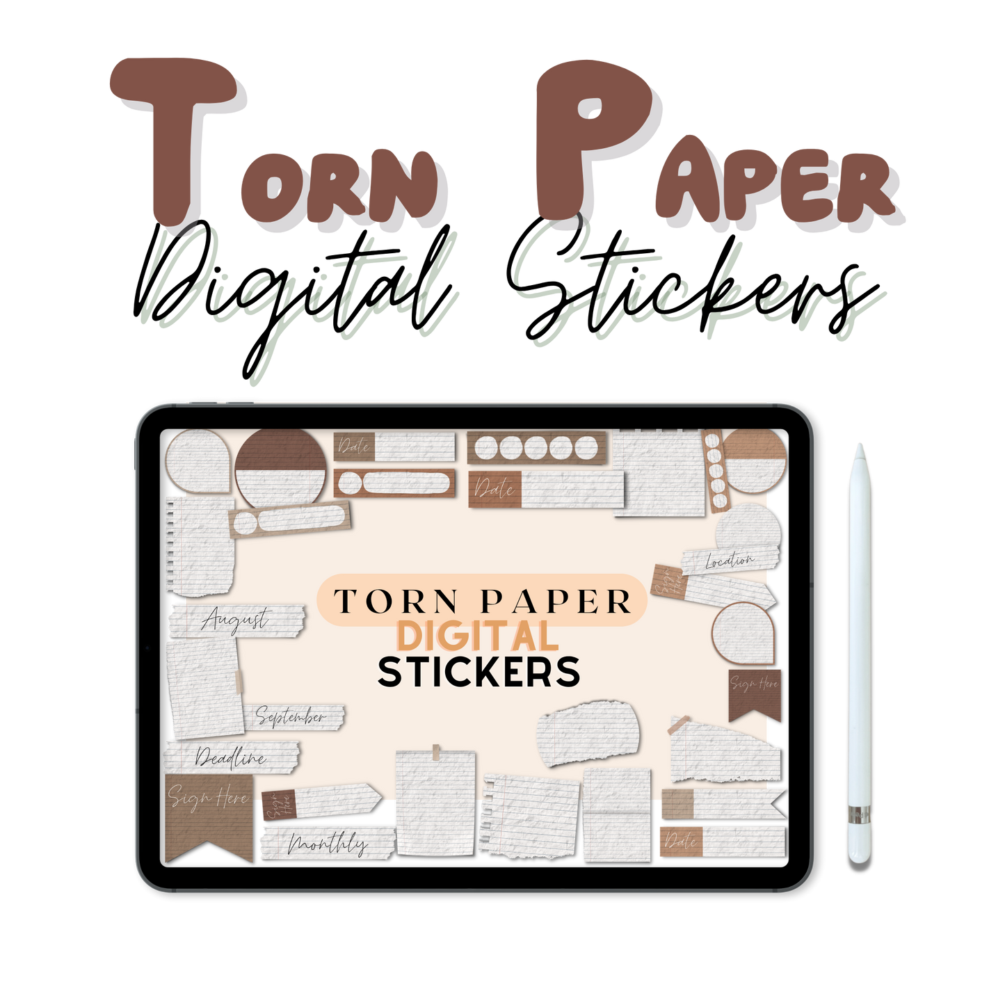 Neutral Torn Paper Digital Stickers