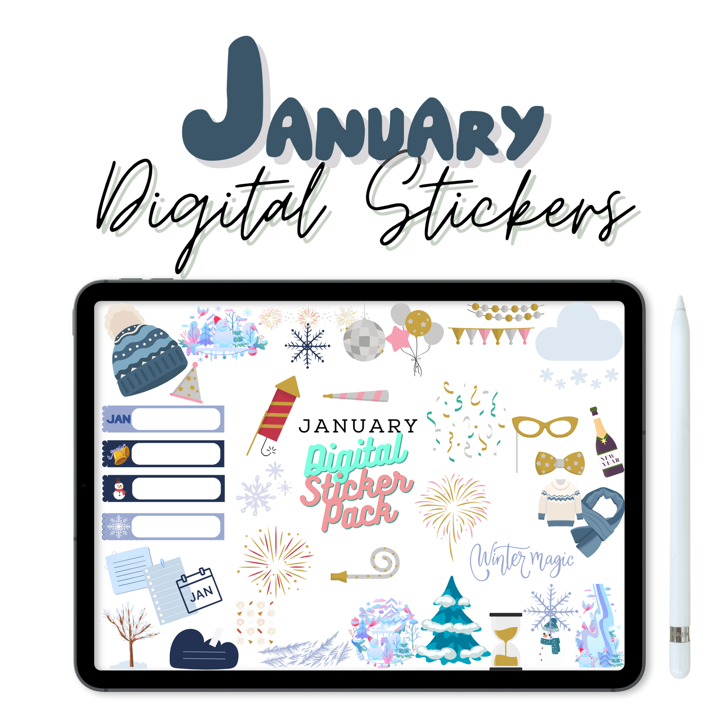 January Monthly Digital Stickers