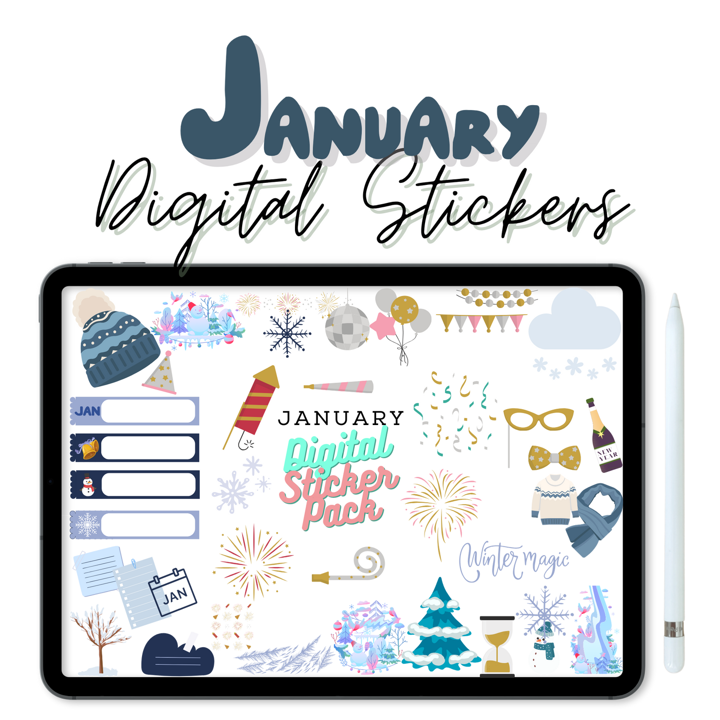 January Monthly Digital Stickers