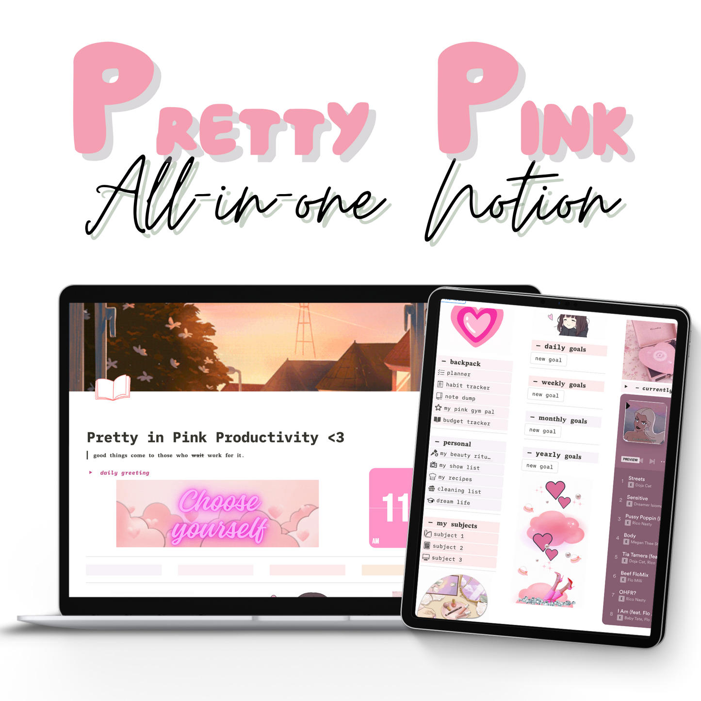 Pretty In Pink Aesthetic Notion Template