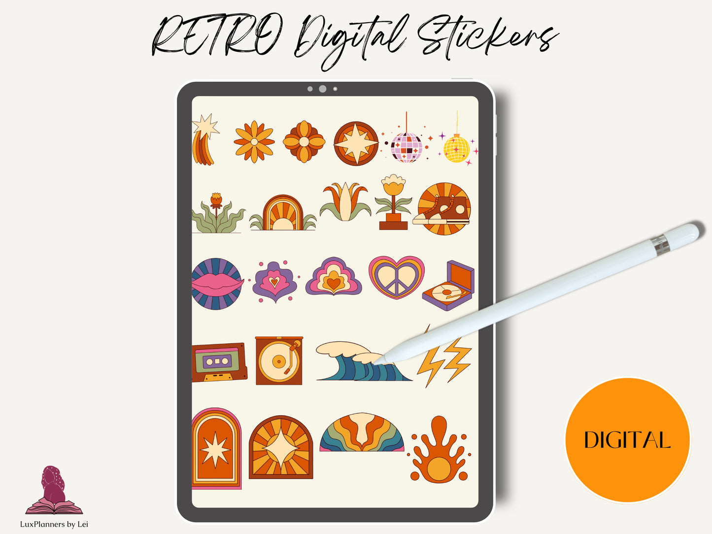 Retro & Groovy Digital Stickers