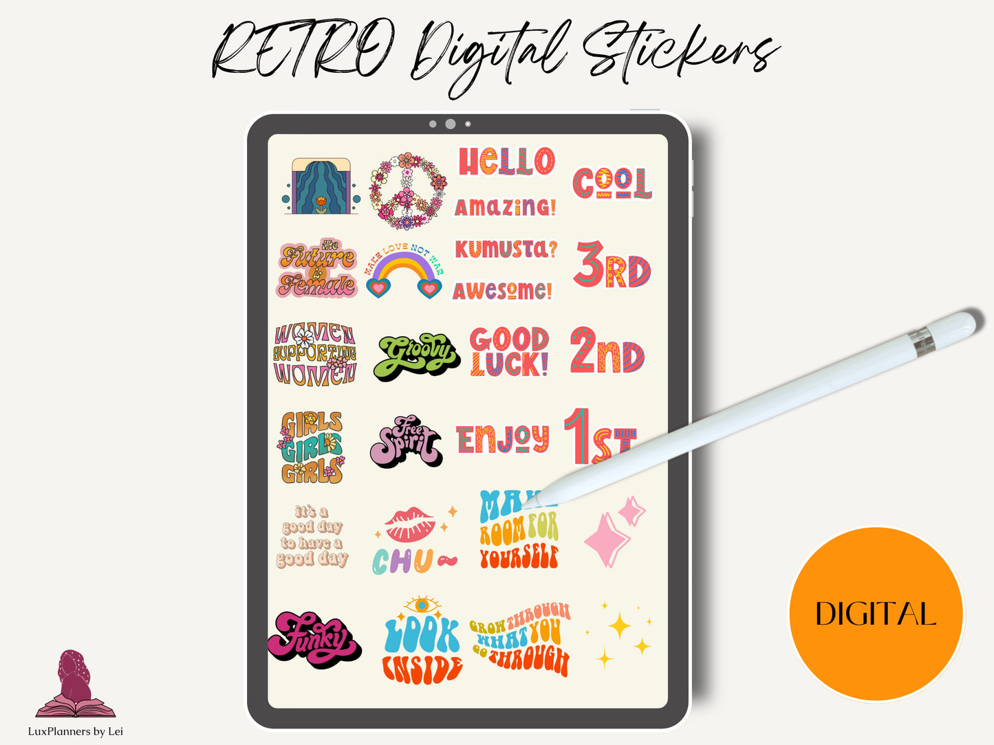 Retro & Groovy Digital Stickers