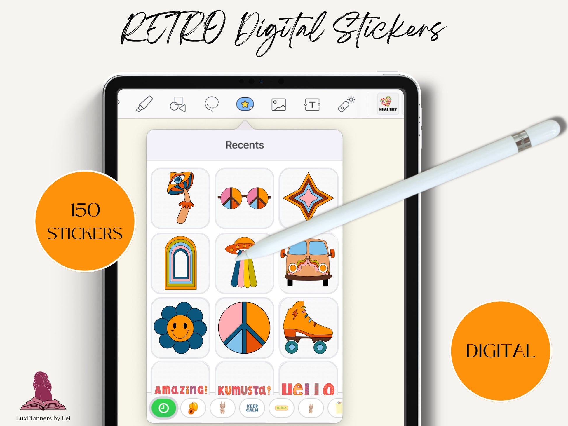 Retro & Groovy Digital Stickers