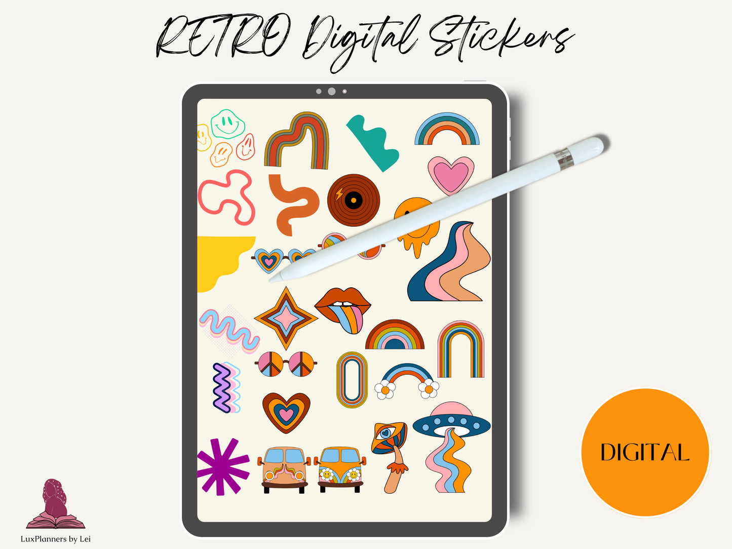 Retro & Groovy Digital Stickers
