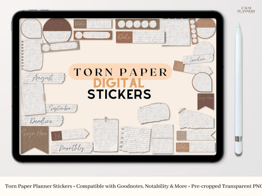 Neutral Torn Paper Digital Stickers