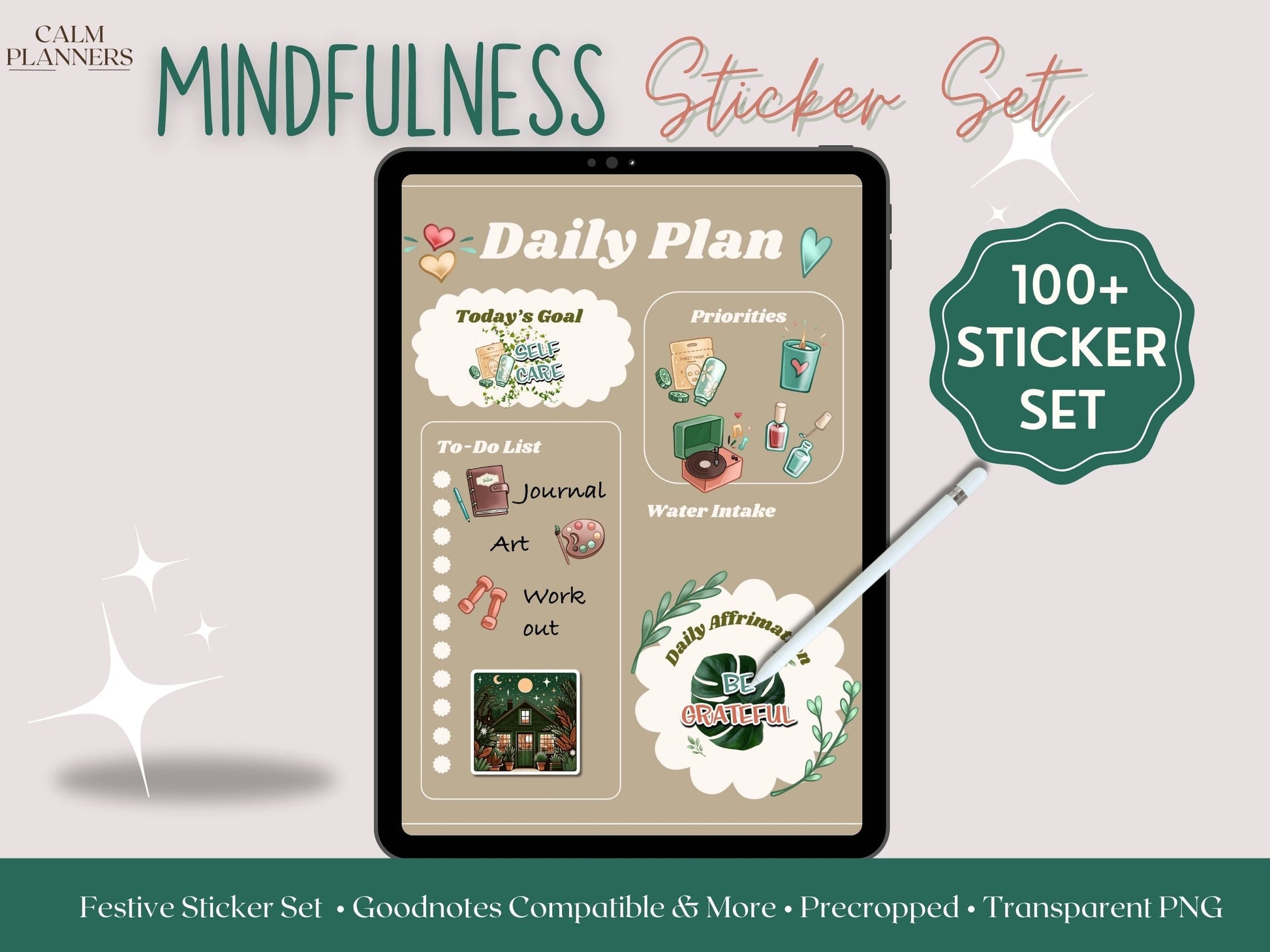 Goodnotes and Notability Calm Collection, Self-Care & Inspirational Stickers for Digital Planners, Android and iPad Stickerbook