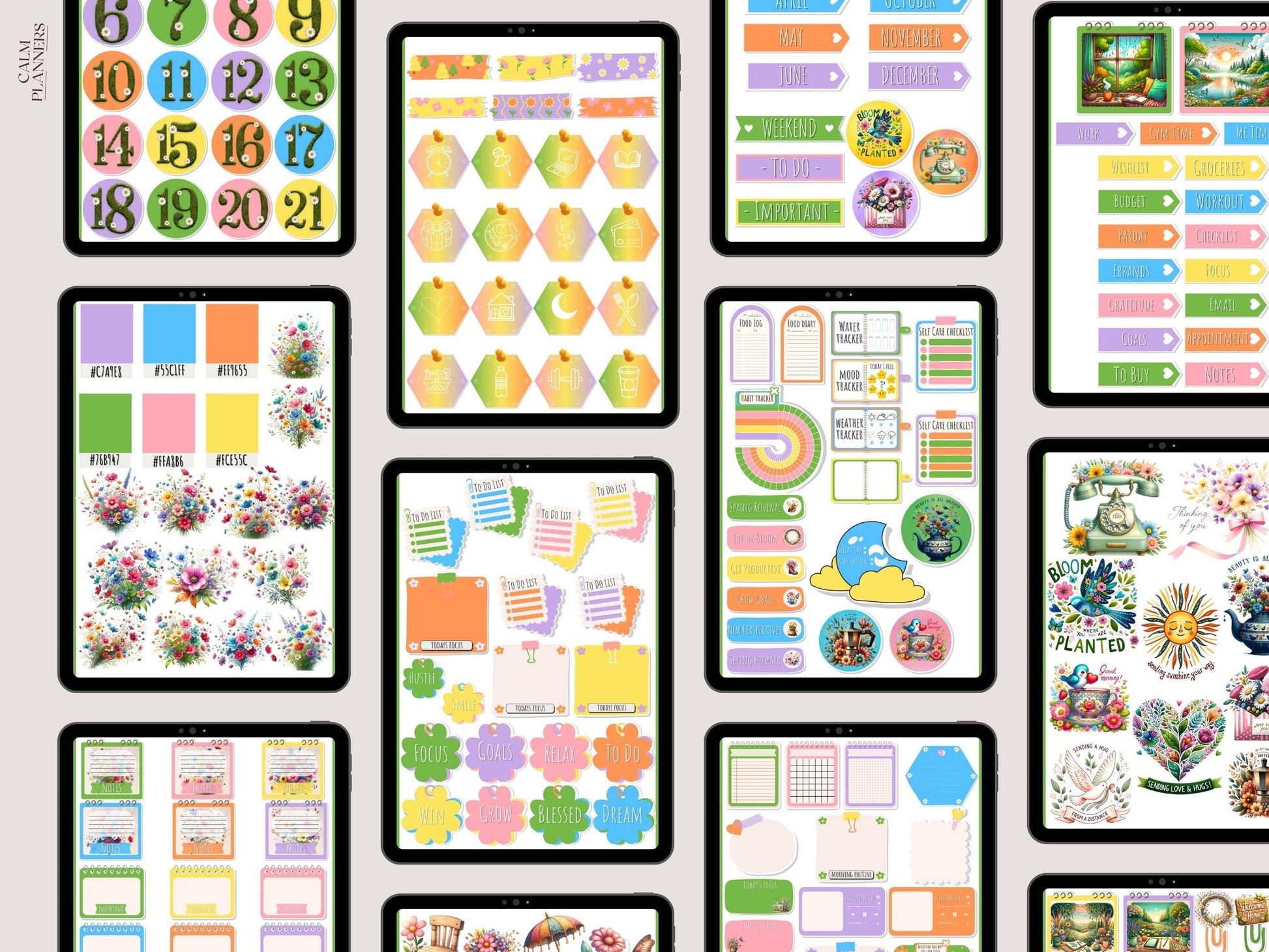 Spring Bloom: Cute Flower Memo, Date Sticker Kit for GoodNotes, OneNote and Notability, Everyday iPad Stickers for Weekly & Monthly Planning